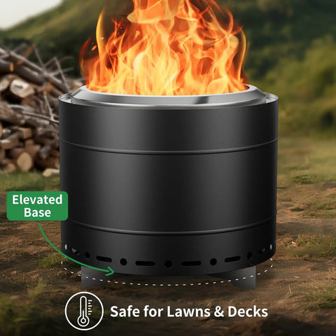 19.5 Inch Smokeless Fire Pit With Carry Bag, stainless steel outdoor wood burning bonfire pit, low smoke design in use