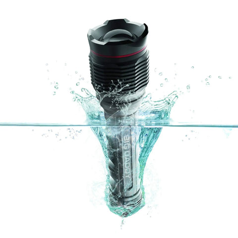 Redline Big Daddy Flashlight 2000 Lumen Waterproof Tactical Light With 4X Adjustable Zoom shown submerged in water