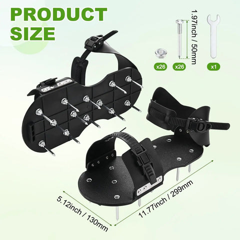 Lawn Aerator Shoes With 26 Nails, Adjustable Loop Straps And Buckle, 5cm Spikes, includes wrench, enhancing soil health