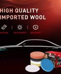 Image of Six-Piece Polishing Pad Kit For Car Detailing With Sponge And Wool Pads, 5.6 Inch Pads on car background