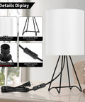 Two Pack Black Metal Bedside Lamps With Linen Shade For Bedroom And Living Room, Modern Nightstand Accent Lights for a dope vibe