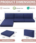 Dimensions of 7 Piece Outdoor Patio Cushions Set For Four Seat Sectional Replacement Deep Seat Cushions With Waterproof Fabric Navy Blue