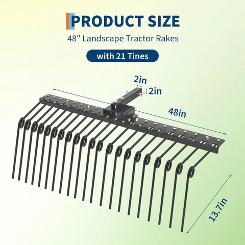 Heavy Duty Tow Behind Landscape Rake And Lawn Dethatcher With 21 Steel Tines And 60 Inch Wide Coverage, Fits Category 1 3 Point Hitch Tractors