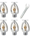 5 Piece Outdoor Fire Sprinkler Head DN15 72 Degree Fusible Alloy Set Low Temp Resistant Antifreeze in chrome finish with wrench.