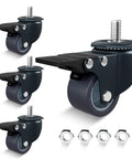Rock Solid 1.6 Inch Swivel Caster Wheels With Locking Brakes, set of four blue wheels with M8 thread and nuts.