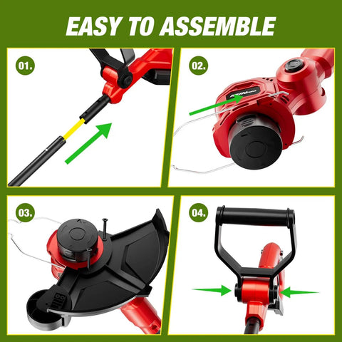 Assembly steps for Cordless String Trimmer for Milwaukee M18 Battery, 12-Inch Weed Wacker With Auto Line Feed, battery powered.