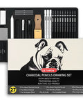 27 Piece Charcoal Drawing Set for Artists With Black and White Charcoal Pencils, White Charcoal, Graphite Sticks, Willow Charcoal