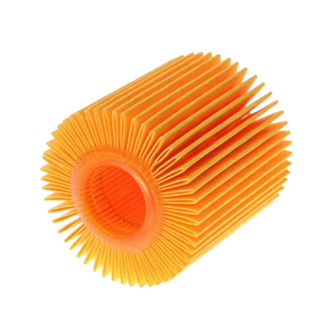 10 Piece Engine Oil Filter Kit For Toyota Avalon Camry RAV4 Sienna Highlander Tacoma And Lexus ES RX Models Compatible With 04152-YZZA1 04152-31090 04152-YZZG1 Replacement Filters Value Pack, close-up view of one filter in orange material