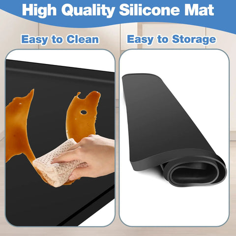 Mini Fridge Silicone Mat With Four Base Risers 24 By 24 By 0.8 Inches Drip Tray Under Refrigerator Mat being wiped clean.
