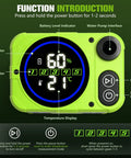 On The Go Camping Shower With 10000mAh Battery, Waterproof Dry Bag, LED Display, control interface showing battery and temperature