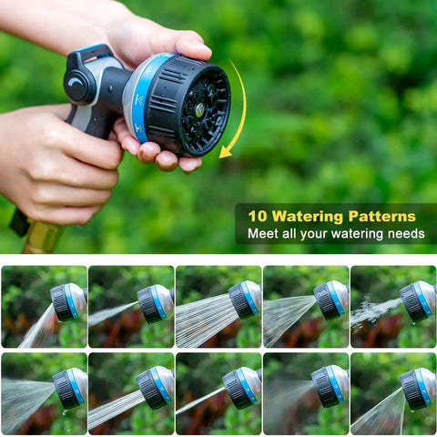 Heavy Duty Garden Hose Nozzle With Beefy Metal Build 10 Spray Patterns Thumb Control And On Off Valve High Pressure Water Sprayer