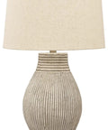 Dope Modern Table Lamp With Textured Paper Composite Base And Modified Drum Shade, 3 Way Lighting, front view