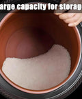 Keep Your Pantry Fresh As Heck Super Spacious Ceramic Airtight Storage Container With Secure Lid Hella Large Kitchen Canister showing salt inside.