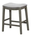 Metro 24 Inch Counter Height Saddle Stool With Nailhead Trim 2 Pack Antique Grey Base With Grey Fabric for kitchen islands