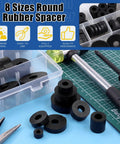 40 Piece Round Rubber Spacer Set in Eight Sizes Dope Anti Vibe Neoprene Washers displayed in storage box with tools