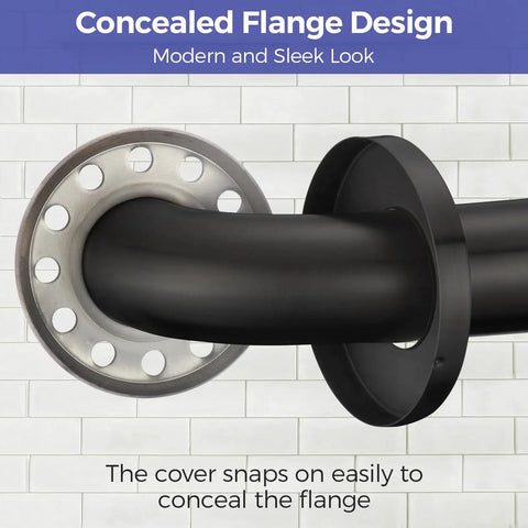 Concealed flange design of Straight Up Sturdy Matte Black Stainless Steel Grab Bar Bundle for ADA compliant restrooms.