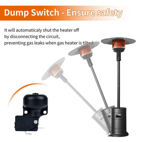 Repair Kit With Thermocouple And Safety Tilt Switch For Outdoor Propane Heaters Replacement Parts For Glass Tube Pyramid And Tower Heaters To Fix Flame Not Staying Lit And Ignition Issues No Fuss Quick And Easy Install, showing safety tilt switch preventing gas leaks.
