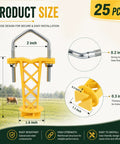 25 Pack Tube Post Insulators For Electric Fence T Post Extender Insulators Universal Fit For Round Pipe Or White Vinyl Picket Fence Keeps Wire Three And A Half Inches From Posts Non Slip Grip Yellow with dimensions and features