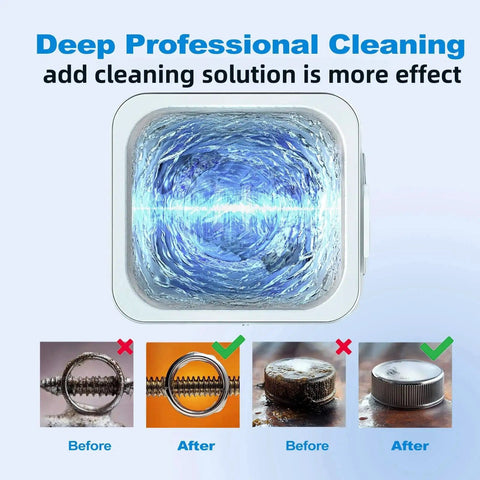 Ultrasonic Jewelry Cleaner With Digital Timer And Heater 40 KHz 2L Capacity cleaning action and before/after metal parts results.