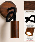 Adjustable Gooseneck Wall Sconce, Modern Wood Grain Wall Lamp with flexible arm and warm walnut finish.