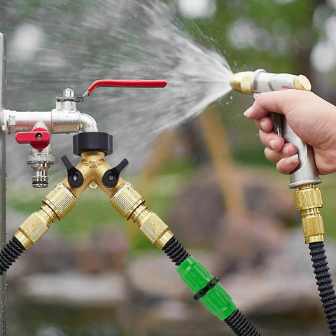 Ultimate Expandable Hose Repair Kit With 10 Heavy Duty Pipe Parts For Fixing Leaks, Burst Hoses And Garden Connections Fast Using Double Layer Sealed Design That Holds Strong Under Pressure Today., brass hose connectors with hand sprayer on outdoor water line