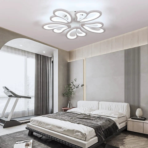Dope Modern LED Flush Mount Ceiling Light 55W Five Petal Metal Flower Chandelier With Acrylic Diffuser over bedroom