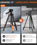 High Precision Laser Level With 72 Inch Tripod And 16 Line 360 Degree Coverage Self Leveling Green Laser With Remote Control, Dual Batteries, And Carry Bag For Construction, Tiling, And Home Renovation, aluminum alloy tripod