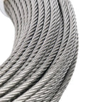 Close-up of Beefy Stainless Steel Cable Three Eighths Inch By 100M Heavy Duty Wire Rope For Zip Line Hoists And Pulley Systems