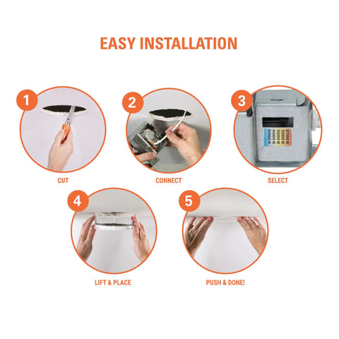 Installation steps for DIY Friendly Six Inch Canless Recessed LED Downlight Kit With Remote Driver And Integrated Junction Box