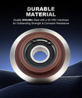 Close-up of a 60Si2Mn steel wheel with 50 HRC hardness for strength and corrosion resistance on a blue background.