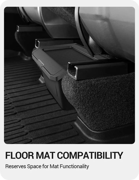 Tesla Model Y Juniper Rear Center Console Organizer With TPE Dustproof Trash Can And Anti Slip Lid, floor mat compatibility