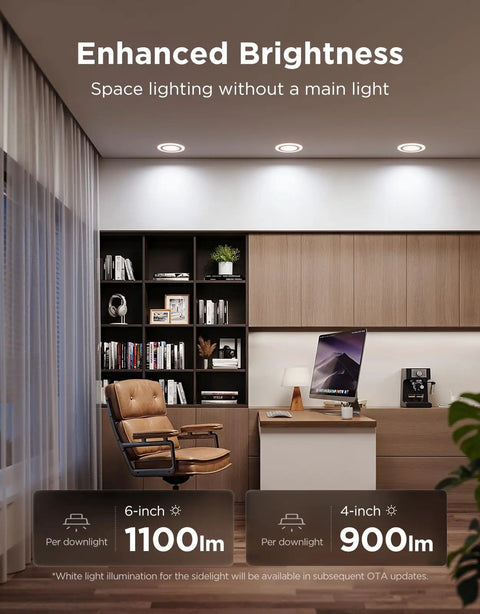 Game Changing Smart Recessed Lights 6 Inch Led Downlights 1100 Lumens 4 Pack With Rgbic Ambient Backlight And Tunable Color Temperature For Modern Home Spaces Fresh Vibe Upgrade in a modern office with enhanced brightness.