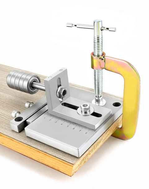 Front view of Beefy Leather Strap Cutter With 7075 Aluminum Alloy Plate, Rugged Belt Cutting Machine installed on wood surface.
