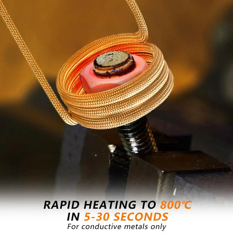 Close-up of the Heavy Duty Magnetic Induction Heater Kit For Yanking Stuck Rusty Bolts And Bearings 2500W coil heating a bolt.