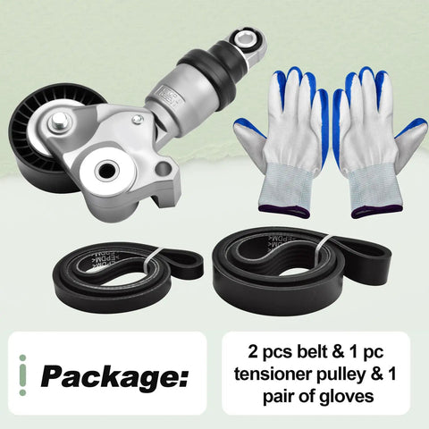 Complete Serpentine Belt Drive Kit With Tensioner Pulley For Mazda 2.0L 2.3L 2.5L Engines 2012-2021 Includes Mazda 3 6 CX-3 CX-5 CX-9 MX-5 Miata CX-30 2.0L 2.5L Replacement, 2 belts and gloves