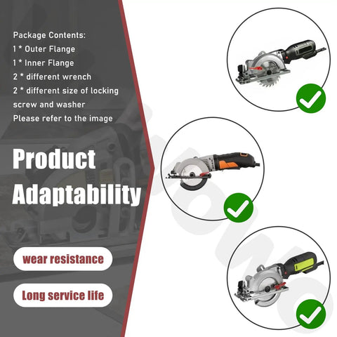 Diagram showcasing Flange Lock Blade Bolt Kit With Outer And Inner Flanges For Worx Four And A Half Inch Compact Saws WX439L WX531L RK3441K Includes Wrench Locking Screws And Washers Set