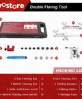 Wostore double flaring tool kit in storage case with SAE/metric flaring bars, yoke, dies, tubing cutter, and reamer.