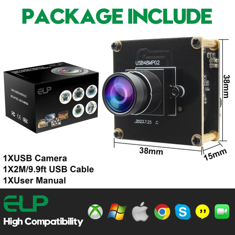 Dope 48MP USB Camera Module With Wide Angle Lens For PC And 3D Printer Monitoring, Laser Engraver And Security Camera