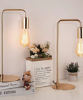 Gold Desk Lamp Set Of 2 Industrial Metal Table Lamps for reading and nightstand use, modern bedside lighting on desk with decor