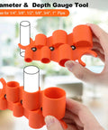 Six In One Depth Gauge And Pipe Deburring Tool Kit held in hand, illustrating diameter and depth measurement features for various pipe sizes.