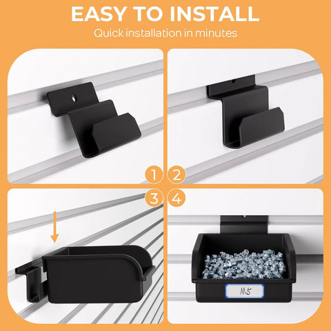 Steps to install Straight Shot Setup 12 Pack Plastic Slatwall Bins With Heavy Duty Metal Hooks for retail use.