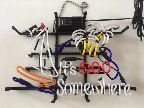 Five O Clock Somewhere Neon Sign Real Glass Handmade Bar Wall Decor with palm tree and boat neon lights