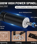 500W high power spindle close-up with cooling fan, suitable for 3 Axis Cnc Router Engraver Badly Crushing Wood And Acrylic Projects Delivers Slick Precision With A Roomy 430X390Mm Bed Rock Solid 500W Spindle And Zero Headache Touch Control Interface.