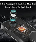 Hella Secure Stress Free Smart Keyless Entry Door Lock With Fingerprint And App Control Electronic Keypad showing fingerprint sensor and internal chip.