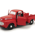 1948 Ford F-1 Pickup Diecast Model Car One Twenty Fifth Scale Red With Openable Doors And Tailgate Free Wheel Action Realistic Detailing