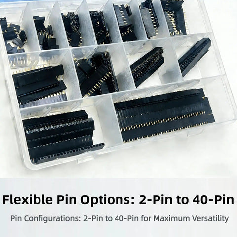 190Pcs 2.54Mm Single Row Straight Female Pin Headers Assortment Kit in plastic container