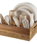 Acacia Wood Utensil Holder And Plate Organizer For Parties Six Compartment Silverware Caddy For Plates Cups Forks Spoons Napkins And More