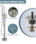 Freestanding Tub Faucet With Hand Shower In Brushed Nickel featuring brass tripod base and extended expansion screw details