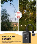 No Fuss Outdoor Light Timer With Dusk To Dawn Sensor alongside outdoor lights, showing automatic on/off functionality.