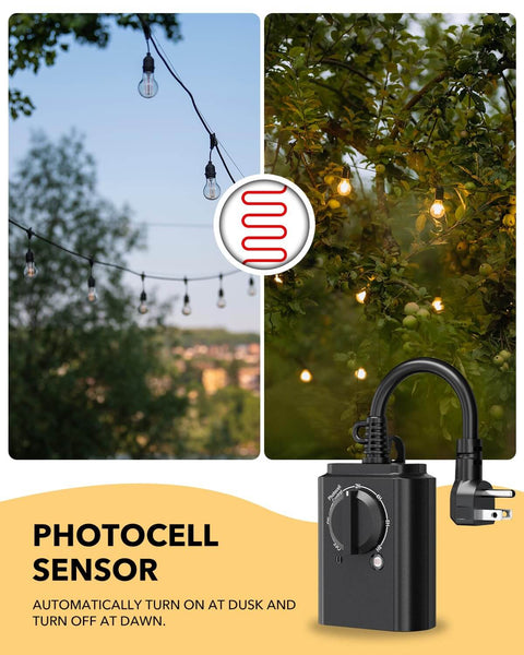 No Fuss Outdoor Light Timer With Dusk To Dawn Sensor alongside outdoor lights, showing automatic on/off functionality.